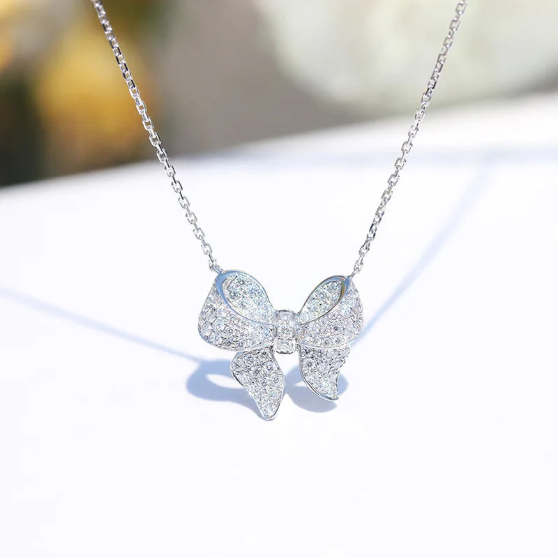 Kawaii Sparkling Bow Choker Necklace ✨💕 | Adorable 925 Silver Pendant with Zircon | Perfect Wedding & Engagement Gift for Her 🌸