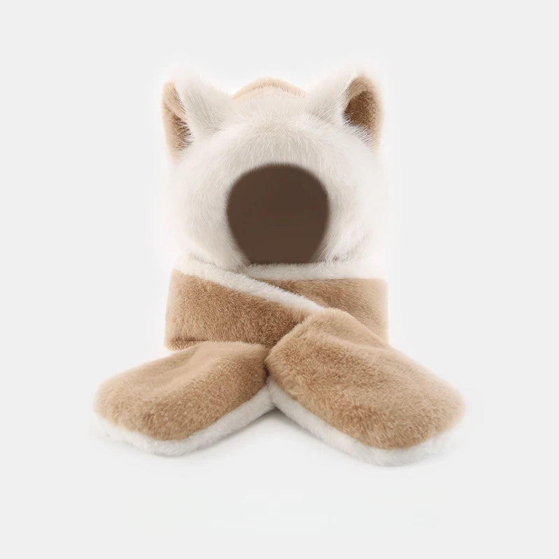 Plush Wolf Ear Hat Set With Scarf And Gloves For Winter Warmth 🐺🧣🧤❄️