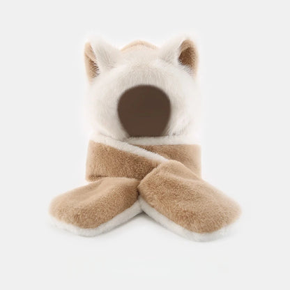 Plush Wolf Ear Hat Set With Scarf And Gloves For Winter Warmth 🐺🧣🧤❄️