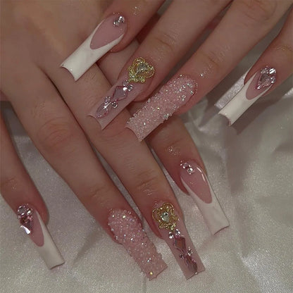 Kawaii Pink Bow Ballet Coffin Press-On Nails 🎀✨ - 24 Pcs Full Cover Magic!