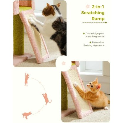 🌸 Purr-fect Flower Cat Haven 🌼 47.2" Cutie Cat Tower with Cozy Nooks & Fluffy Toys! 🐾