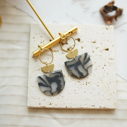 Trendy Fashion Multi Colors Marble Pattern Shield Shape with Brass Ring Dangle Drop Polymer Clay Earrings Women Jewelry
