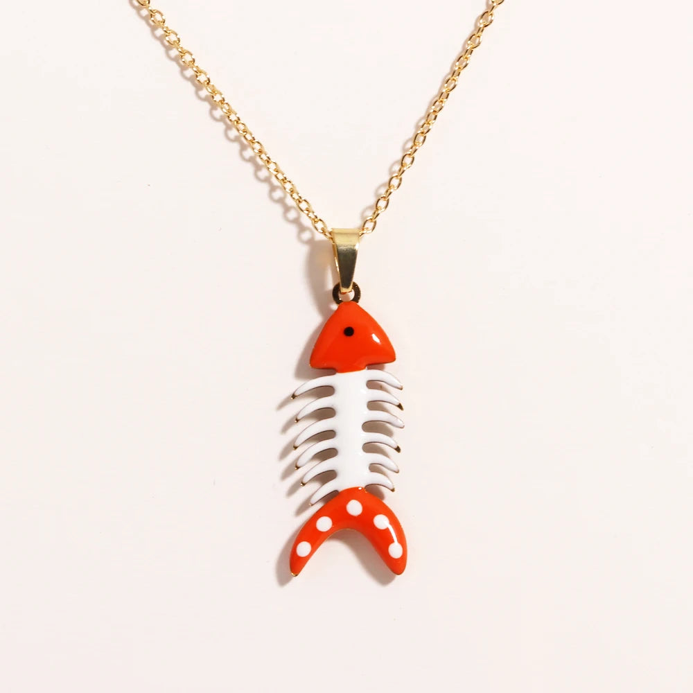 Cute Colorful Enamel Fish Pendant Necklace For Women Waterproof Gold Tone 🐟💖🌊