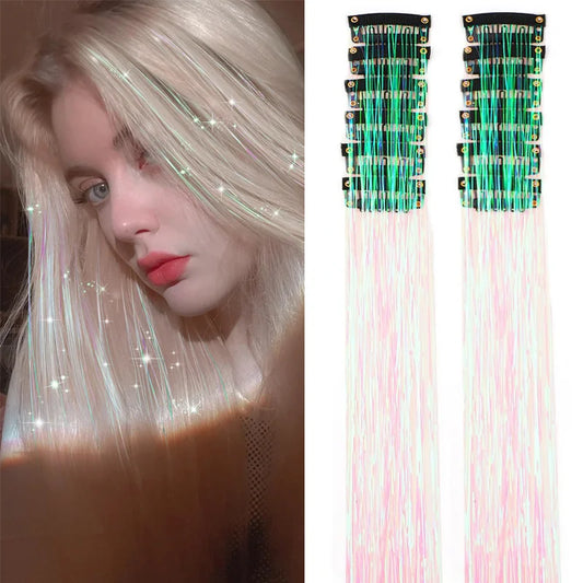 12 Pcs Clip In Hair Tinsel Pack Glitter Fairy Extensions For Women And Kids ✨