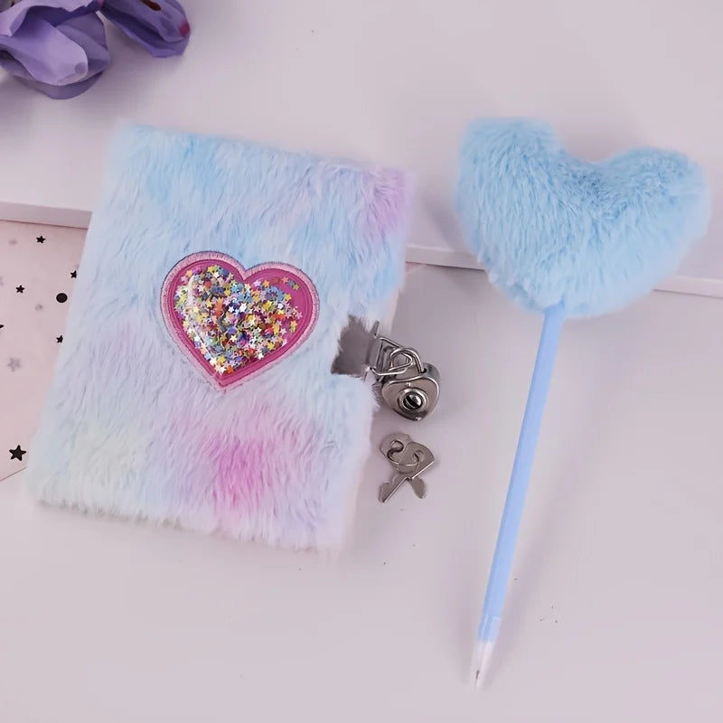 Heart Shaped Notebook Set With Plush Diary And Heart Pen 📝💖 Cute School Gift