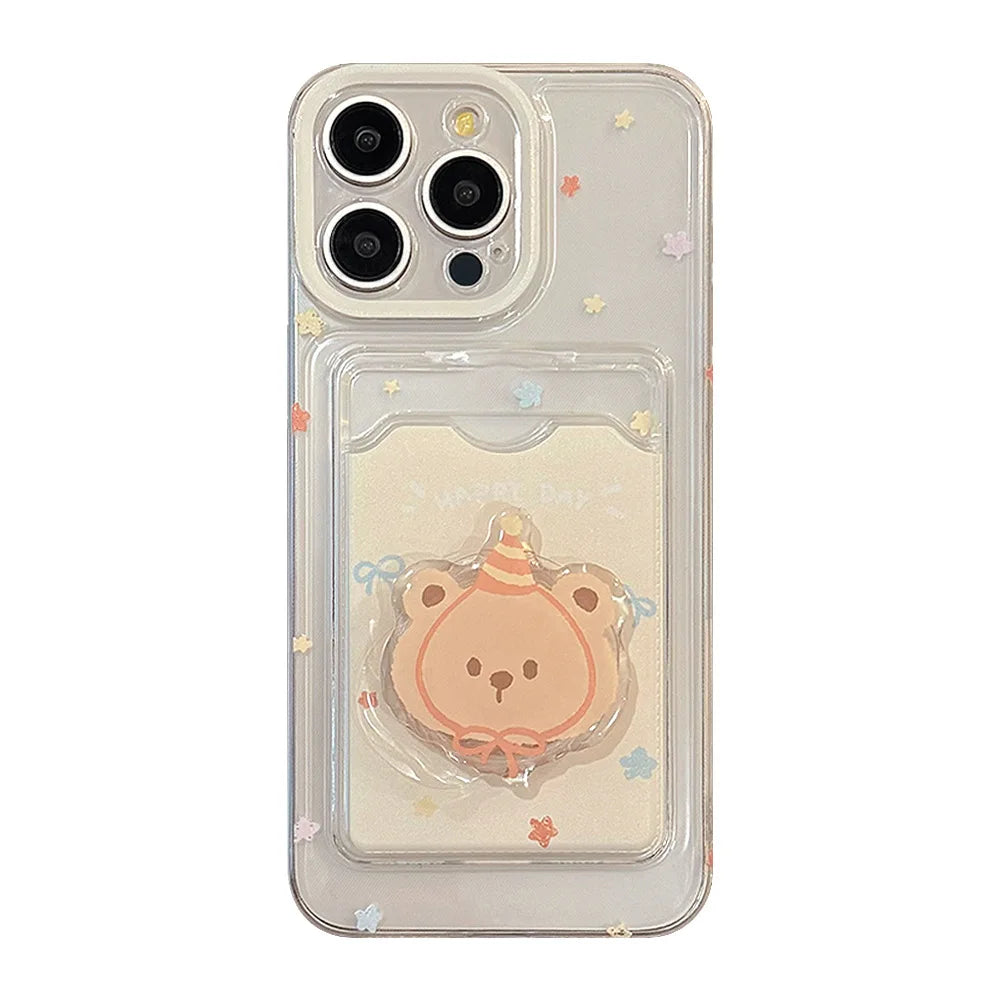 🐻✨ Adorable Bear Card Holder Case for iPhone 11, 12, 13, 14 & 15 Pro Max - Cute Cartoon Design! 📱💕