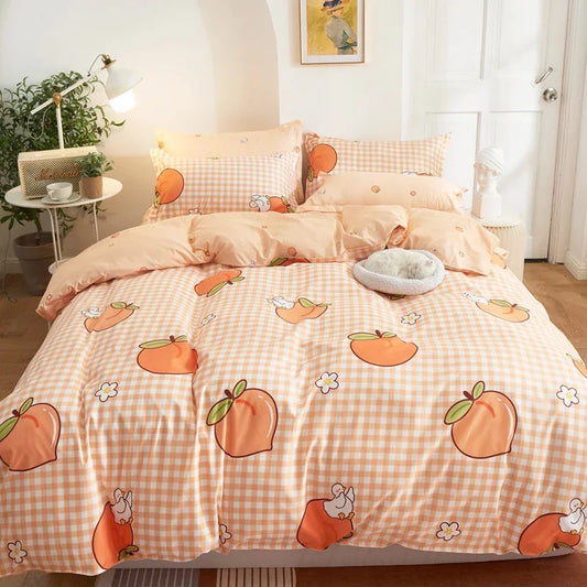 🍑✨ Sweet Dreams with Fruity Fun! 🍓 3-Piece Bedding Set - Adorable Peach & Strawberry Design for Cozy Bedrooms 🌙