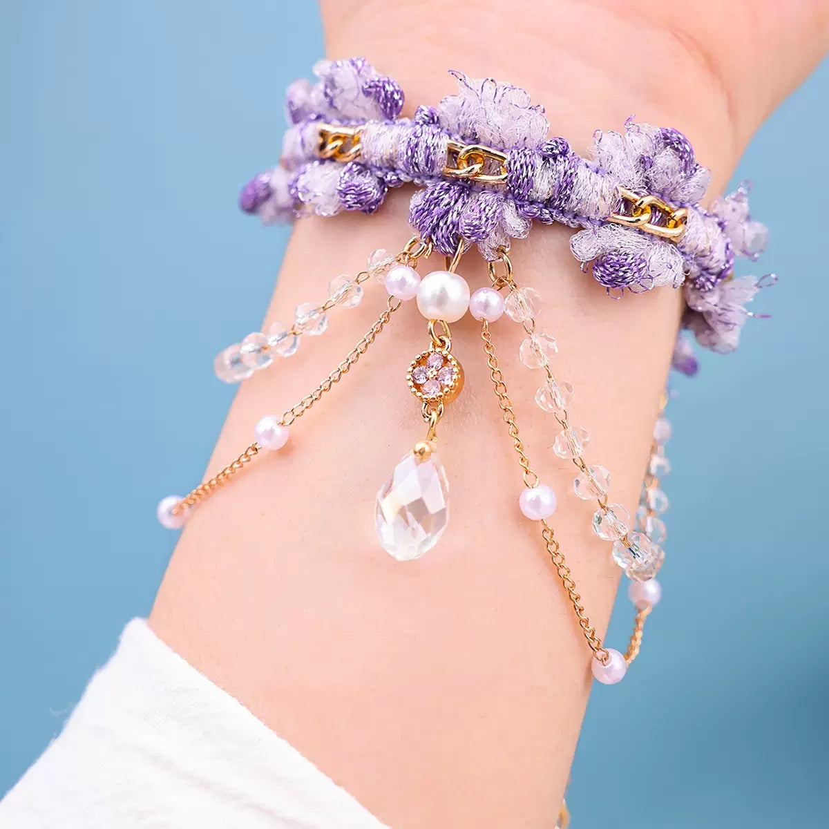 Kawaii Sparkle: Adorable Purple Rhinestone & Pearl Tassel Necklace 🌸✨ Perfect for Bridal Bliss & Wedding Charm! 💖