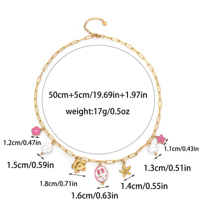 Bohemian Ceramic Tulip Pearl Oil Drop Starfish Pendant Necklace For Women Cute Jewelry Gift 🌷🐚✨