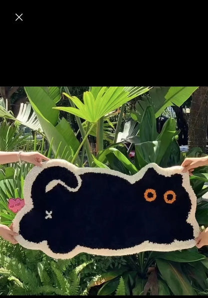 Kawaii Black Cat Girl Floor Mat 🐾✨ | Cozy Cartoon Absorbent Carpet for Bedroom & Bathroom 🛁🖤