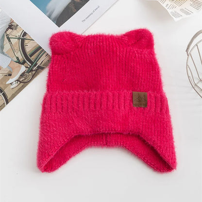 Kawaii Cat Ear Beanie 🐾✨ | Soft Candy Color Knitted Hat for Women - Cozy Faux Fur Winter Fashion 🎀