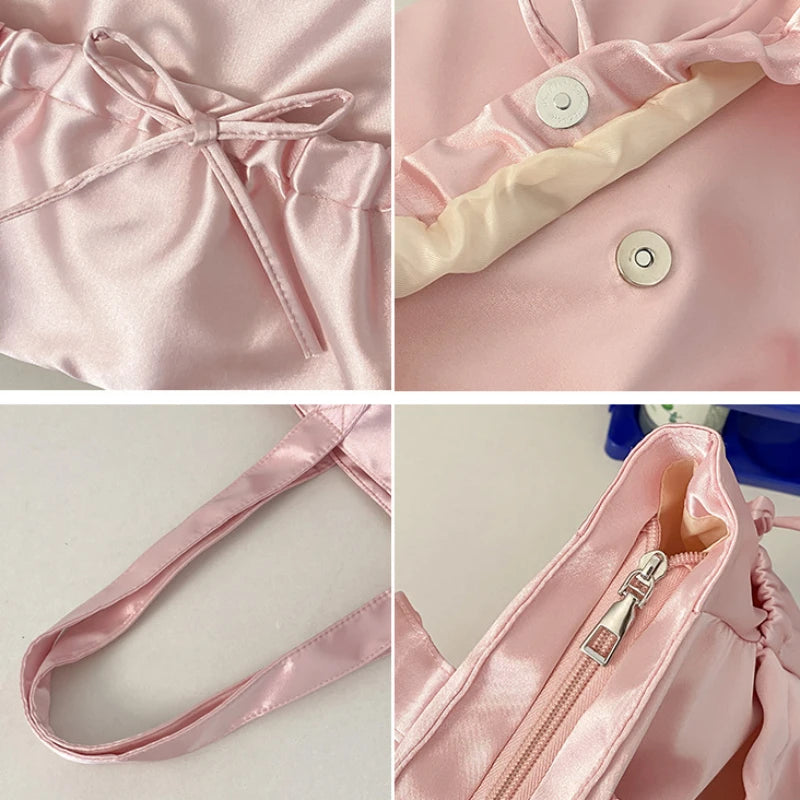 Kawaii Charm 🌸 Satin Bow Tote Bag 🎀 - Adorable Large Capacity Shoulder Bag for Stylish Commuters! 👜✨