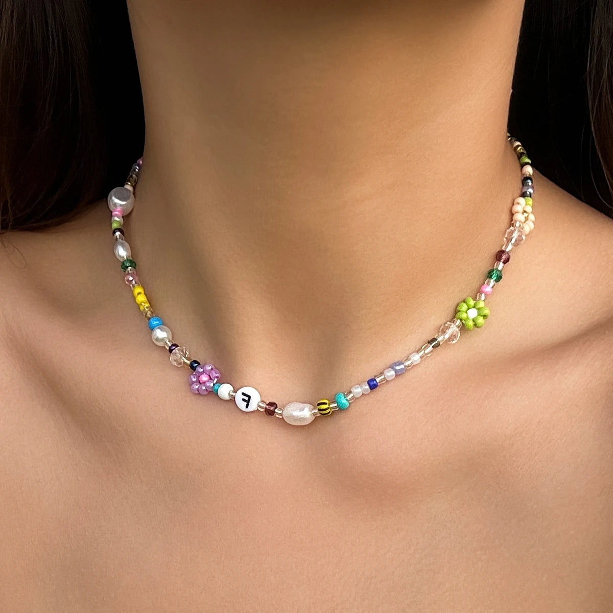 Kawaii Rainbow Baroque Pearl Choker 🌈✨ | Handmade Seed Bead Floral Necklace for Trendy Women 🌸💖