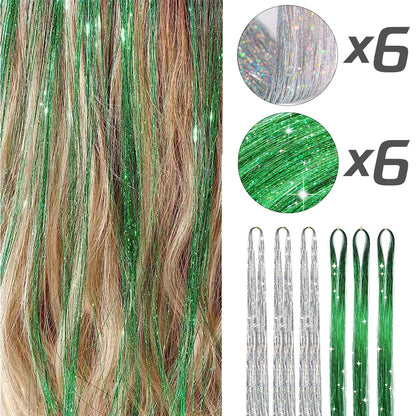 ✨Sparkly Fairy Hair Tinsel Set 🌈12 Shimmering Strands for Whimsical Hairstyles 🎉 Perfect for Parties & Festivals! 🦄✨