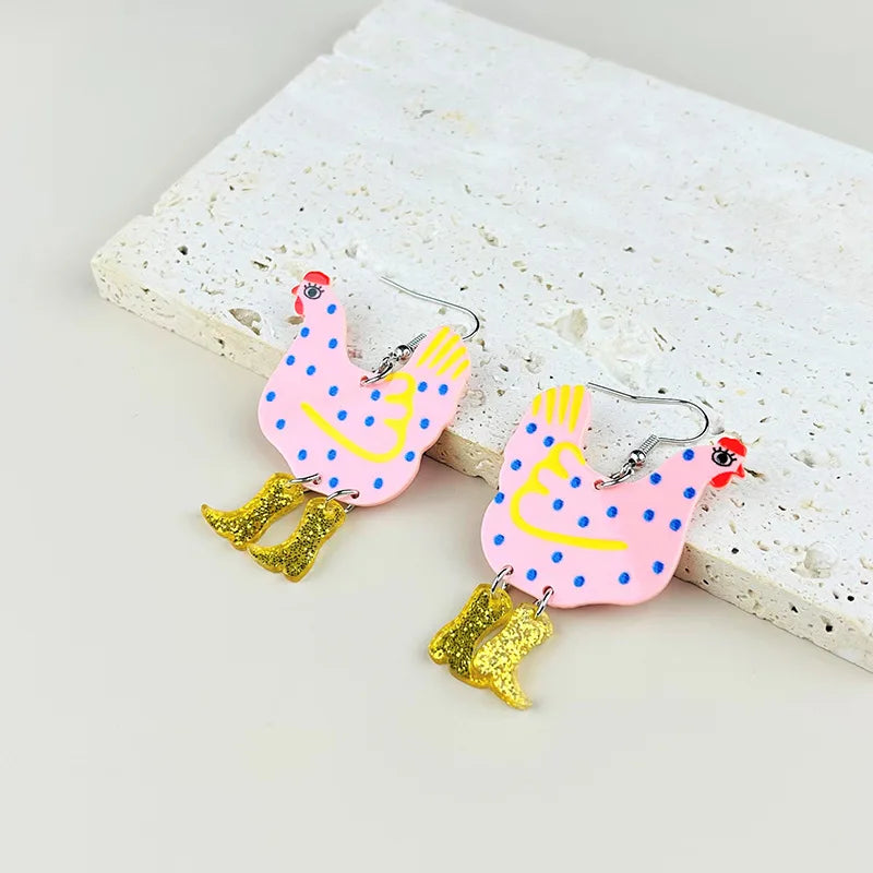 Kawaii Chicken High Heels Boots Earrings 🐔✨ Colorful Acrylic Dangle Jewelry for Trendy Women & Girls! 🎉💖