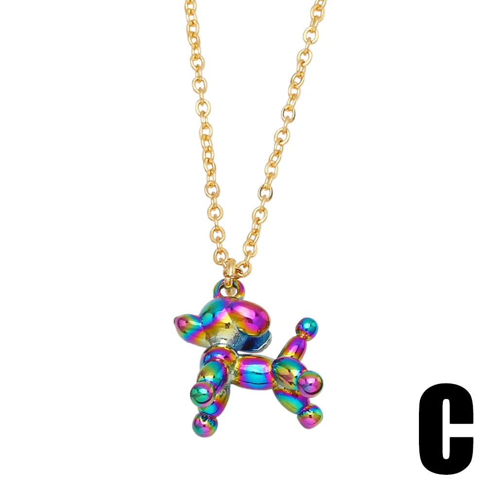 Kawaii Gold-Plated Rainbow Puppy Necklace 🐶✨ | Cute Animal Jewelry Gift for Women 🌈💖