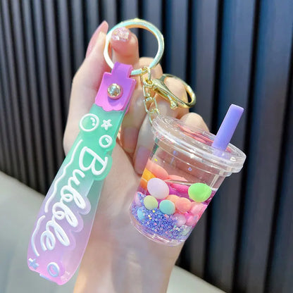 🐱✨Adorable Kitty Tea Cup Liquid Keychain 🌈💖 Floating Quicksand Joy! Perfect Pendant for Girls & Backpacks! 🎒🌟