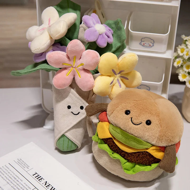 🎉 Cute Hamburger & Sandwich Plushie Bouquet 🌼 Cuddly Toy Gift for Kids & Girlfriends! 🍔💖