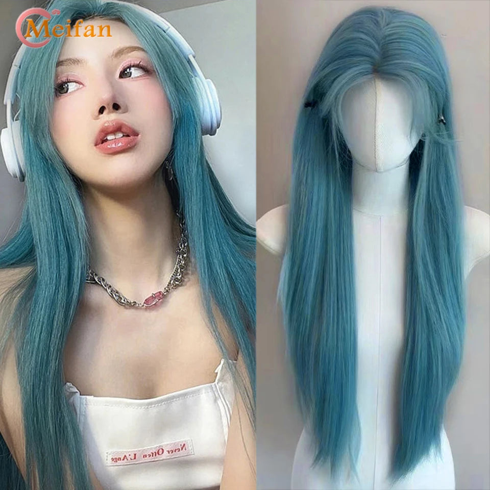 Kawaii Ombre Pink & Blonde Long Straight Wig 🎀✨ - Cute Lolita Cosplay Hair for Parties & Halloween! 🌸🖤