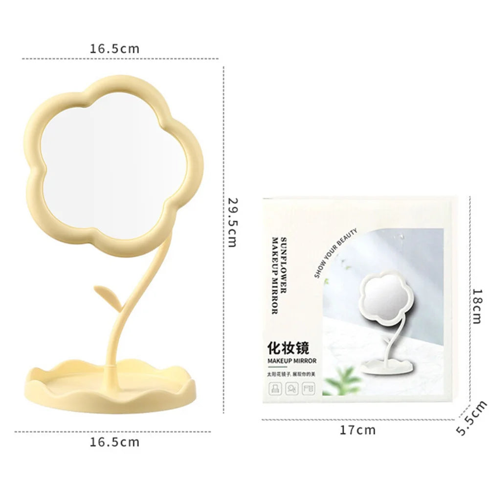 🌻 Kawaii Sunflower Makeup Mirror - Adorable Desktop Beauty & Jewelry Holder for Girls 🌸