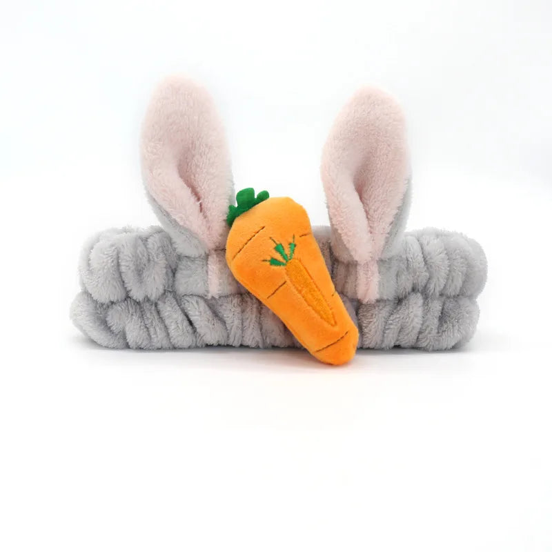 Women Wash Face Makeup Soft Coral Fleece Elastic Headband Head Wrap Cute Rabbit Bow Animal Ears Hairband Girl Hair Accessories