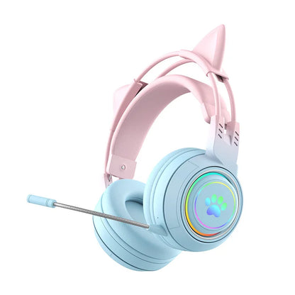 Kawaii Cat Ear Bluetooth Headphones 🎧✨ - Cute Antlers Gaming Headset with RGB Lights for Kids 🐾🦄