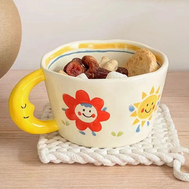 🌙 Whimsical Hand-Painted Moon Mug ☕ Kawaii Breakfast Cup for Tea & Coffee ☁️ Perfect Gift Idea! 🎁