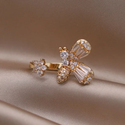 Kawaii Love Crystal Ring 💖✨ - 14K Gold Plated Heart Design for Elegant Daily Wear! 🌟💍
