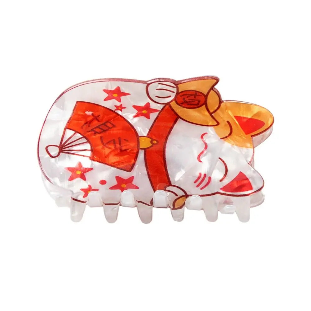 Kawaii Cat Magic ✨ Large Acetate Hair Claw Clip 🐱🎀 Lucky Shark Clip for Stylish Ponytails!