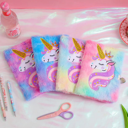 Kawaii Unicorn Plush Lockable Diary ✨🌈 - Magical Notebook for Kids! 🦄📖