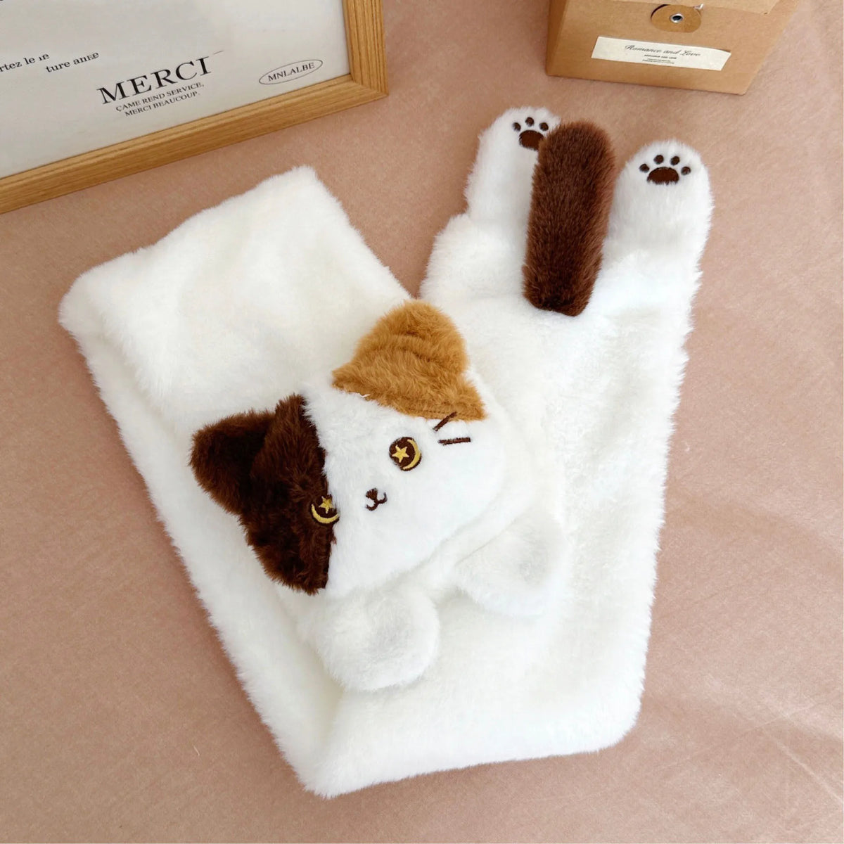 Winter Cute Cat Gloves Scarf Windproof Knee Protector Set Outdoor Warm Small Scarf