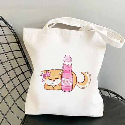 Shiba Inu Delight 🐶✨ Adorable Canvas Tote for Fun-filled Adventures! 🎉💖 - Pixie Quill