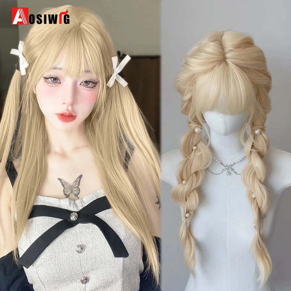 Cute Ombre Blonde & Black Double Ponytail Lolita Wig 🎀✨ - Kawaii Cosplay Hair with Bangs for Harajuku Style! 💖👸