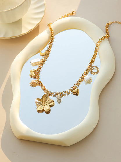 Star Butterfly Moon Flower Shell Pearl Pendant Necklace In Stainless Steel Gold Tone For Women Cute Gift 🌟🌙💖