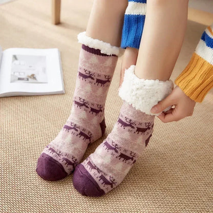 Fluffy Winter Socks For Women Warm Plush Non Slip Slipper Snowflake Gift ❄️🎁