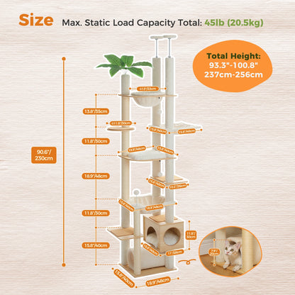 Whimsical Height Adjustable Wooden Cat Tree With Hammock And Sisal Posts 🐾 Tower