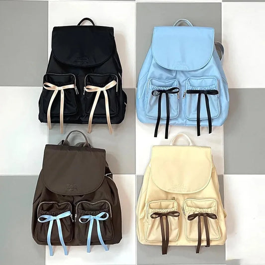 Kawaii Bow Backpack 🎀 | 2024 Trendy Nylon Girls' Backpack for Light Travels 🌟 | Casual Commuter Style ✨