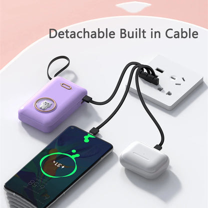Kawaii Pet Power Bank 🐾✨ | 20,000mAh Mini Charger with Built-in Cables & LED Light 💖