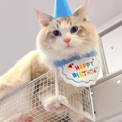 Kawaii Birthday Bash Set 🎉🐾 Cute Dog & Cat Hat & Bandana Accessories for Pawesome Celebrations! 🌟