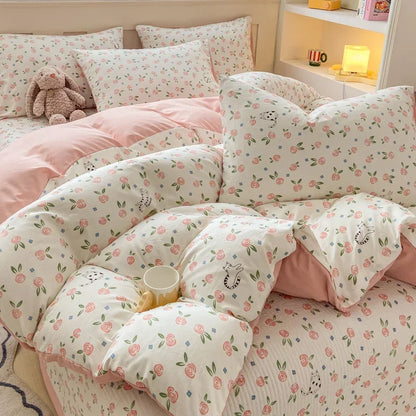 Cute Cat & Floral Duvet Cover Set 🌸🐱 | Adorable Bedding for Girls & Kids!