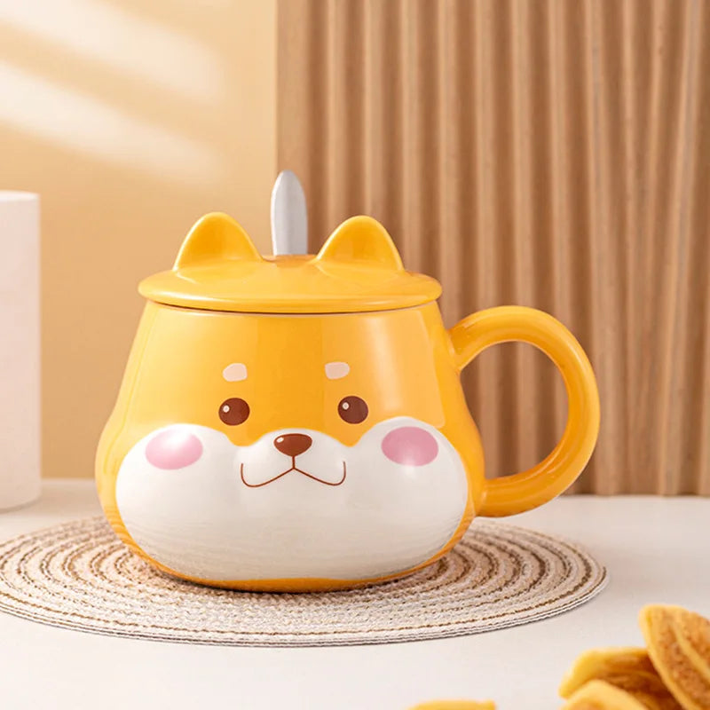 Kawaii Shiba Inu Mug with Lid - Adorable Ceramic Cup for Coffee & Tea ☕🐕✨