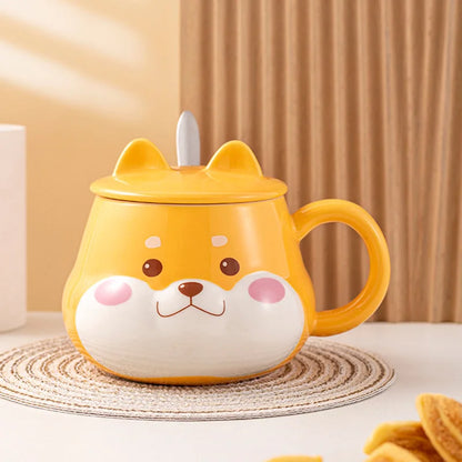 Kawaii Shiba Inu Mug with Lid - Adorable Ceramic Cup for Coffee & Tea ☕🐕✨