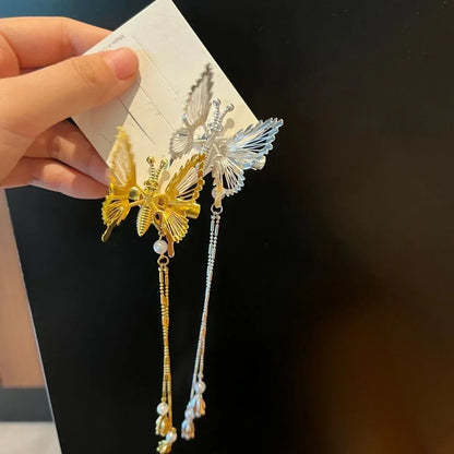 Kawaii Butterfly Hairpin 🌸✨ Vintage Tassel Clip for Adorable Style 🦋