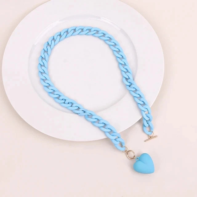 💖 Colorful Love Heart Choker Necklace 🌈 - Trendy Acrylic Pendant for Party Fun! 🎉