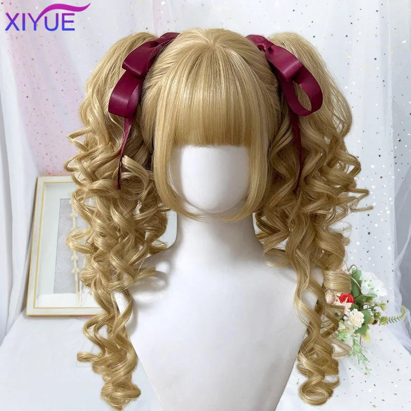 Double Ponytail Lolita Wig With Bangs Ombre Blonde Brown White Gray For Cosplay Harajuku Look 🎀✨💖