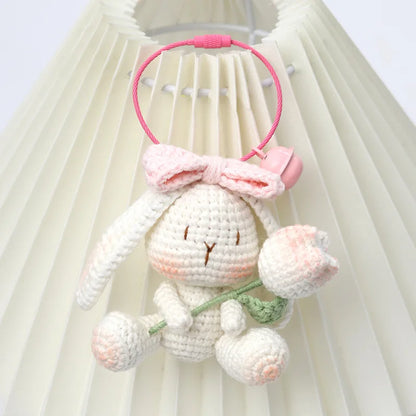 Handmade Knitted Rabbit Keychain Plush Ornament Cute Crochet Bunny Pendant 🧶🐰🎀