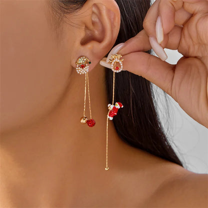 Santa Tassel Earrings Asymmetric Dangle for Women Christmas Snowflake 🎄✨