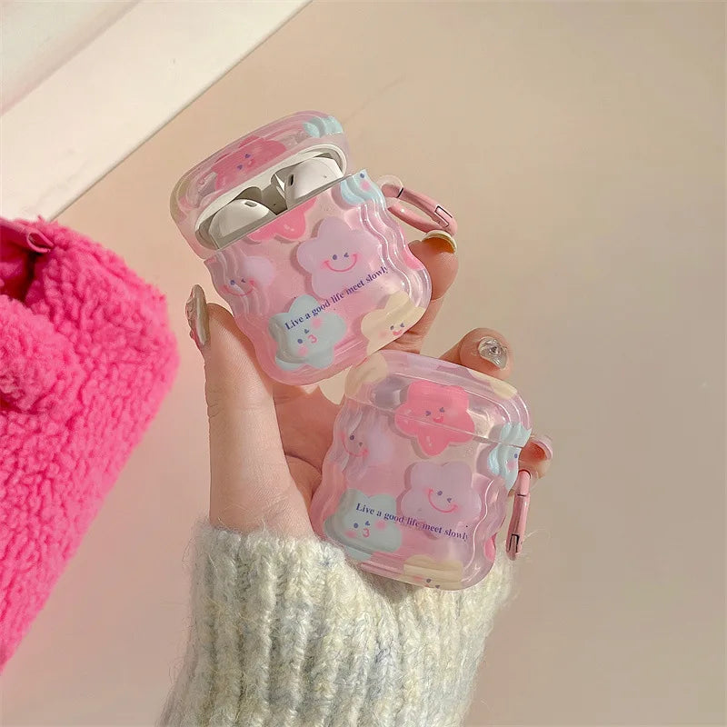 🎀 Adorable Korea Cartoon Stars Wave Case for AirPods Pro 2nd & 3 🎧✨ Cute Fashion Cover for Trendy Girls! 🌟 - Pixie Quill