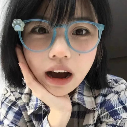 Kawaii Cat Paw Glasses Frame 🐾✨ | Y2K Anime Retro Eyewear 🎀 | Cute Decorative Gift 🎁 for Cosplay & Parties!