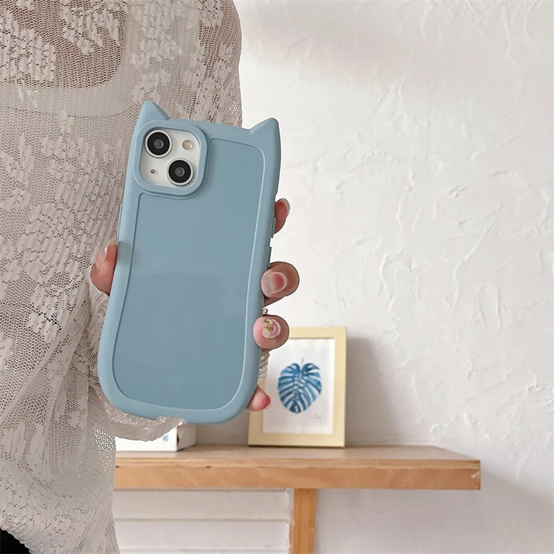 Kawaii Cat Ear Silicone Phone Case for iPhone 15/14/13/12/11 Pro Max 🐾💖 - Cute & Shockproof Cover for Girls!